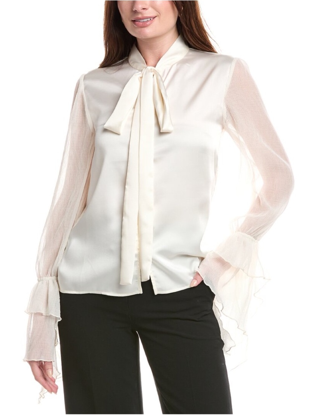 Gracia Cream Tie-Neck Ruffle Sleeve Blouse